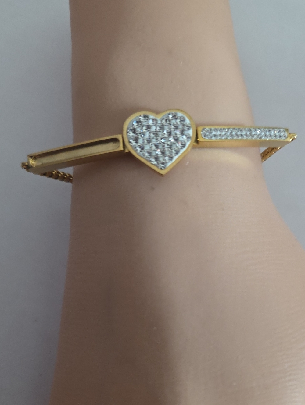 Gold Heart Crystal Bracelet - Women Jewelry, Stainless Steel
